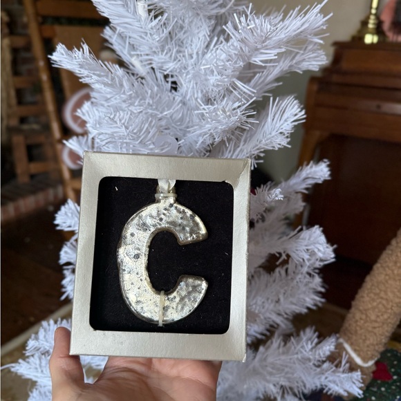 Other - MERCURY GLASS LETTER Ornament Faux Mercury Glass Silver Initial Rustic Antiqued